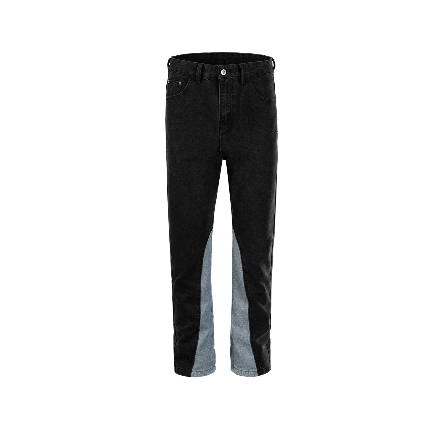 Men's And Women's Urban Contrast Color Stitching Trendy Trousers Men's And Women's Black Straight Slim Fit Multi-Size Jeans