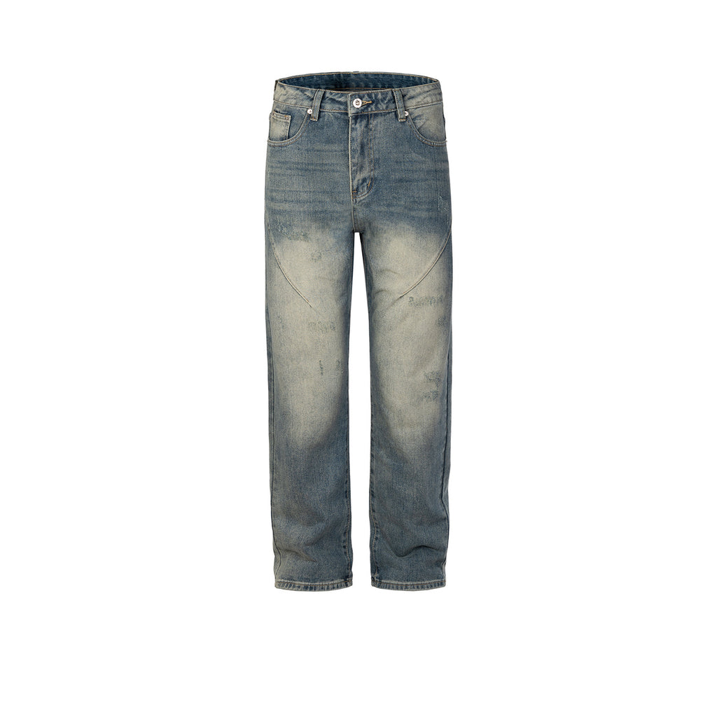 Men's And Women's Urban Deconstruction Stitching Insect Bite Damage Trousers Men's And Women's Blue Straight High Street Jeans