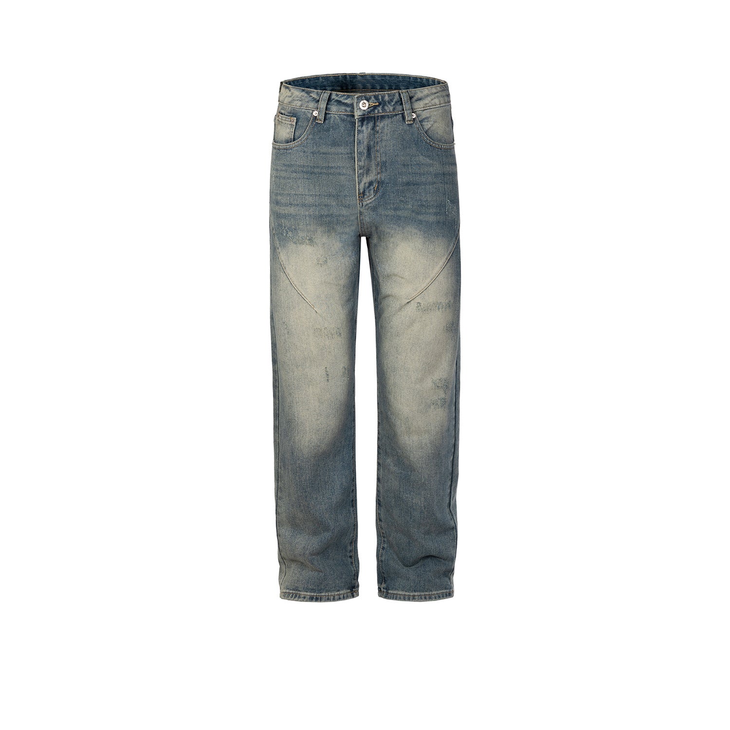 Men's And Women's Urban Deconstruction Stitching Insect Bite Damage Trousers Men's And Women's Blue Straight High Street Jeans