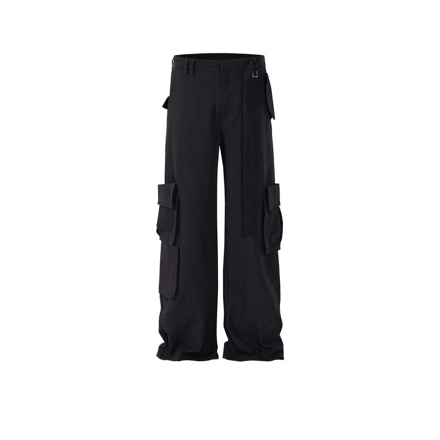 Men's And Women's Strap Decorative Design Black Pants Men's And Women's Multi-Pocket Commuter Dipper Pants