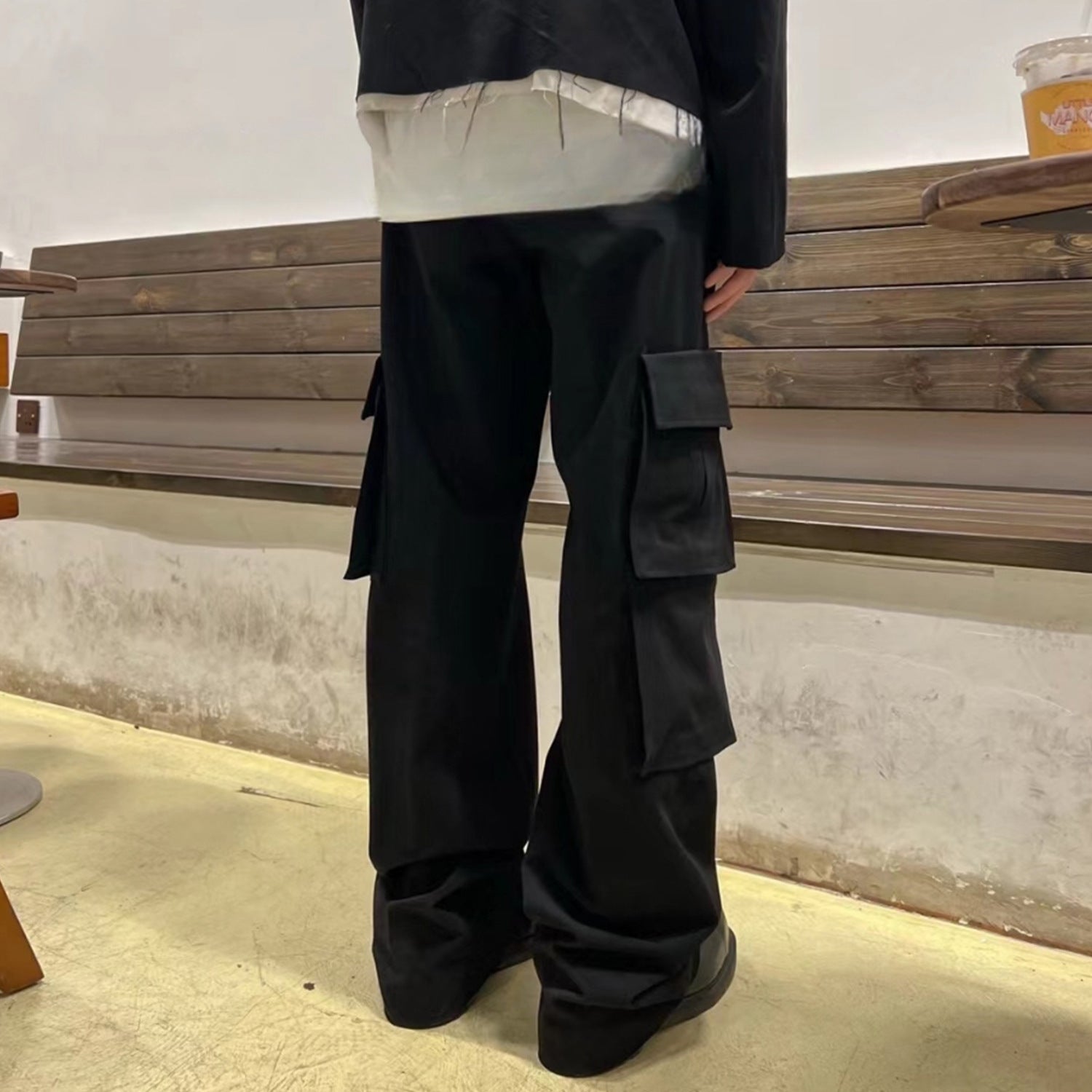 Men's And Women's Strap Decorative Design Black Pants Men's And Women's Multi-Pocket Commuter Dipper Pants