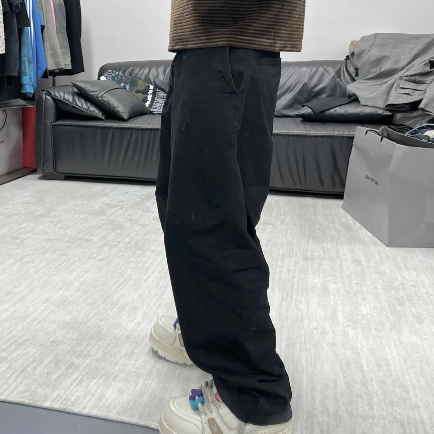 Men's Wear Women's Paris Wasteland Style Dark-check Crane Pants Unisex Straight Casual Pants With Buckle On Waist