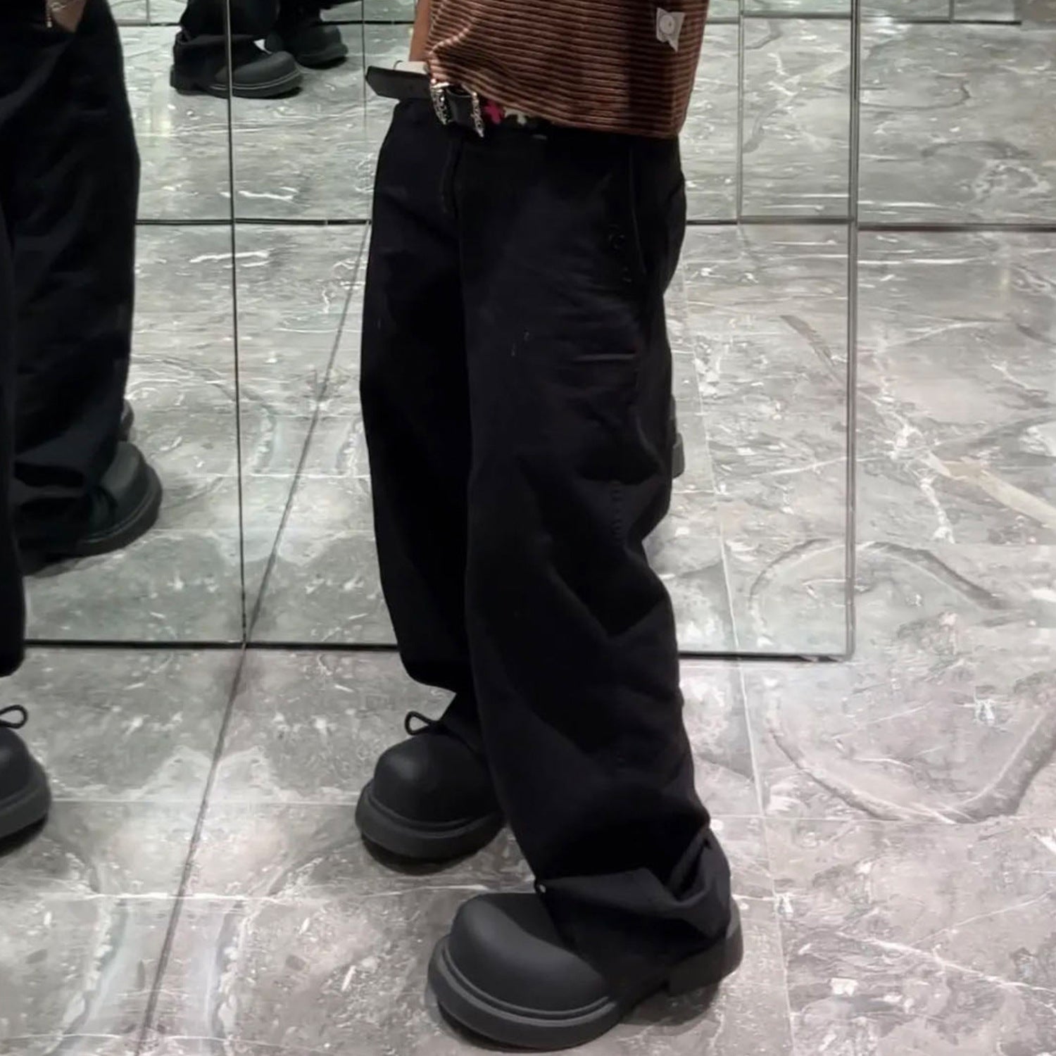 Men's Wear Women's Paris Wasteland Style Dark-check Crane Pants Unisex Straight Casual Pants With Buckle On Waist
