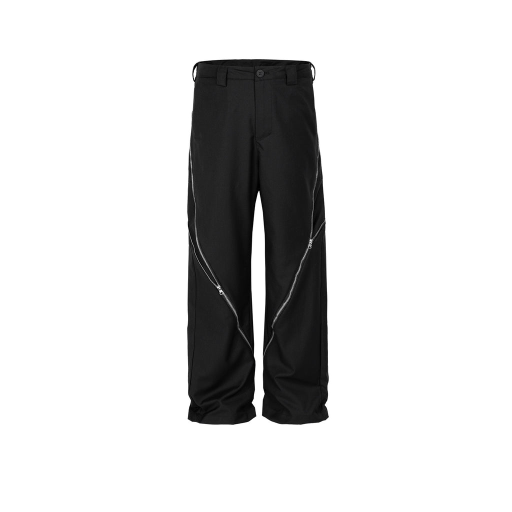 Men's And Women's Spiral Zipper Design Trousers Unisex High Street Black And Grey Two-color Straight Casual Trousers