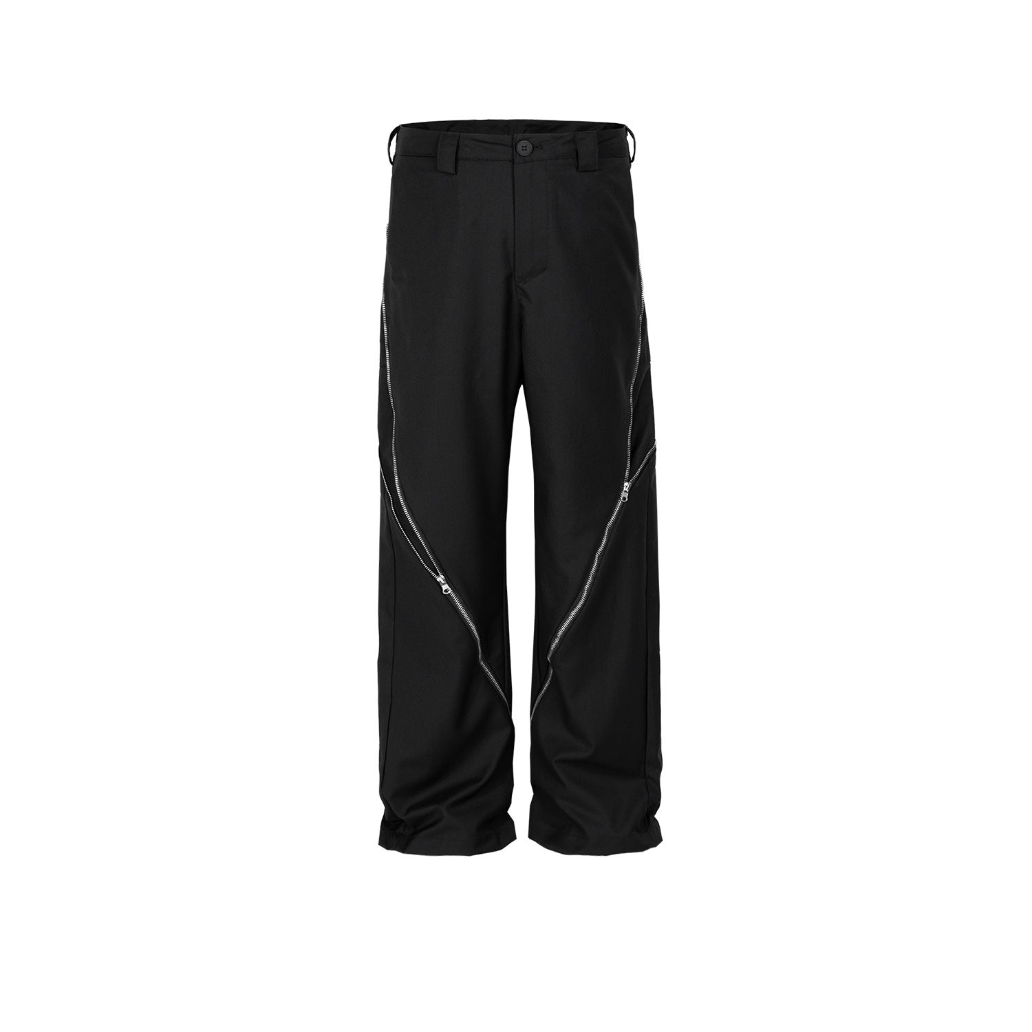 Men's And Women's Spiral Zipper Design Trousers Unisex High Street Black And Grey Two-color Straight Casual Trousers