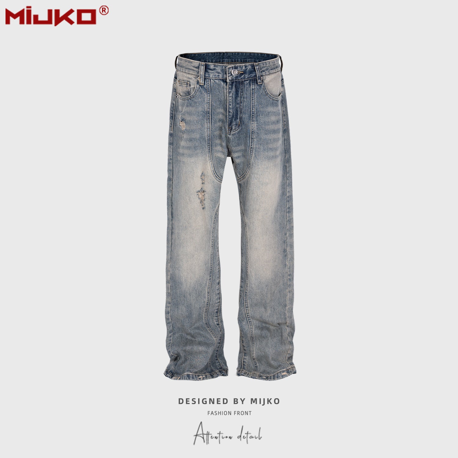 Men's And Women's Deconstructed Stitching Trousers Men's And Women's Same Tearing Holes Wash Water Grinding Straight Trendy Jeans