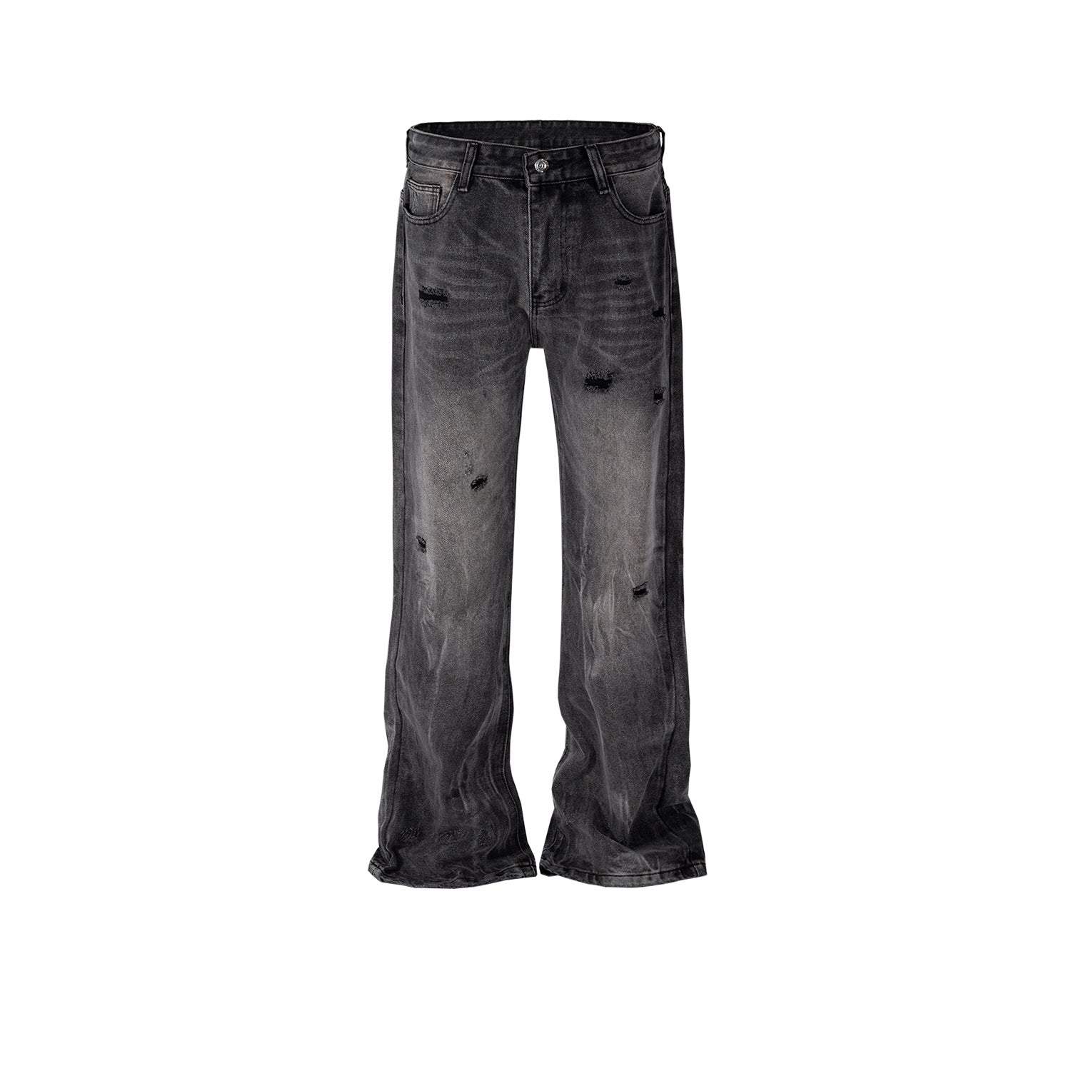 Men's And Women's Wash Dressed Laser Textured Trousers Men's And Women's Micro-Ripped Black Grey Trendy Jeans