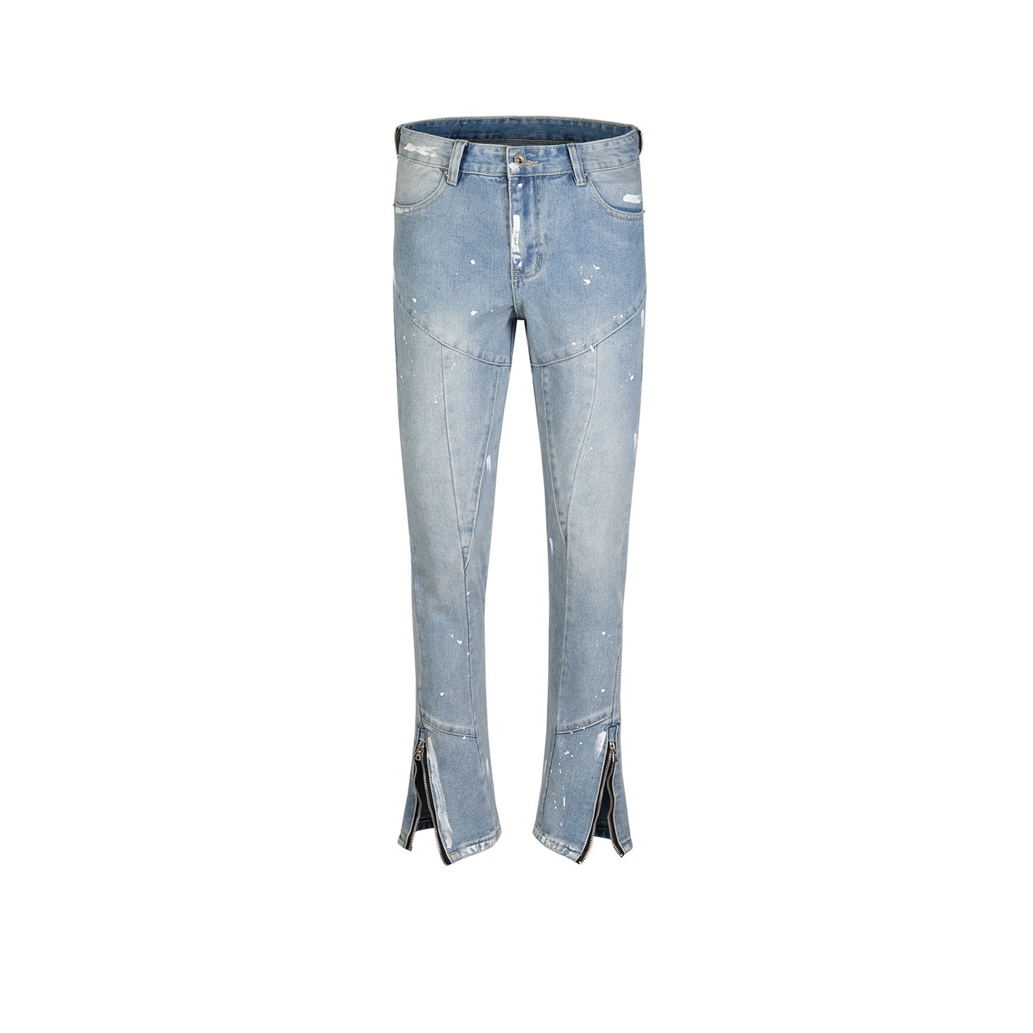Men's And Women's Urban Wide-Leg Zipper Cuff Slim-Fit Trousers Men's And Women's Same-style Splash Paint White Jeans