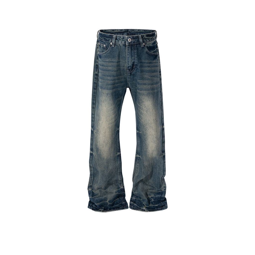 Men's And Women's Wash-up Old Pants Unisex Slight Wide-foot Laser Textured Design Blue Jeans