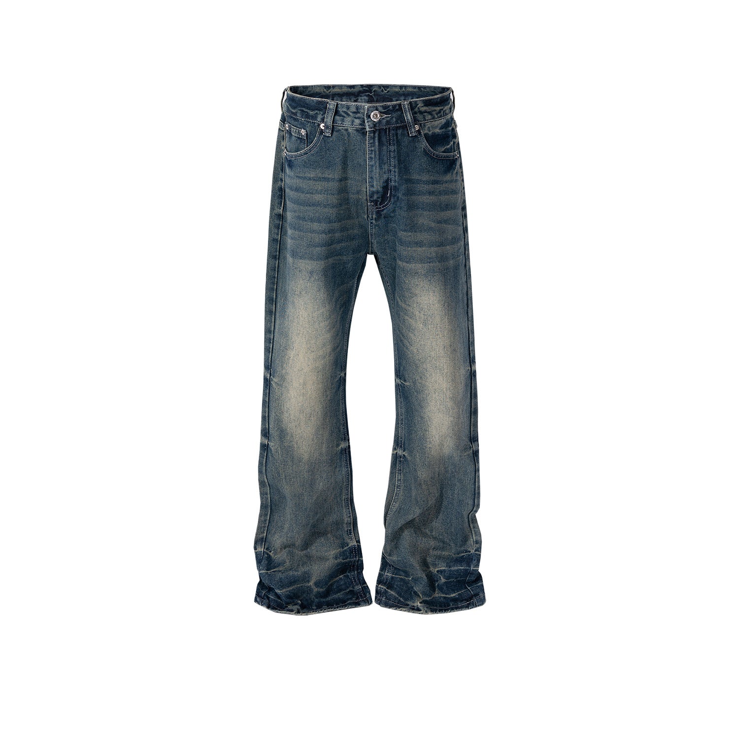 Men's And Women's Wash-up Old Pants Unisex Slight Wide-foot Laser Textured Design Blue Jeans