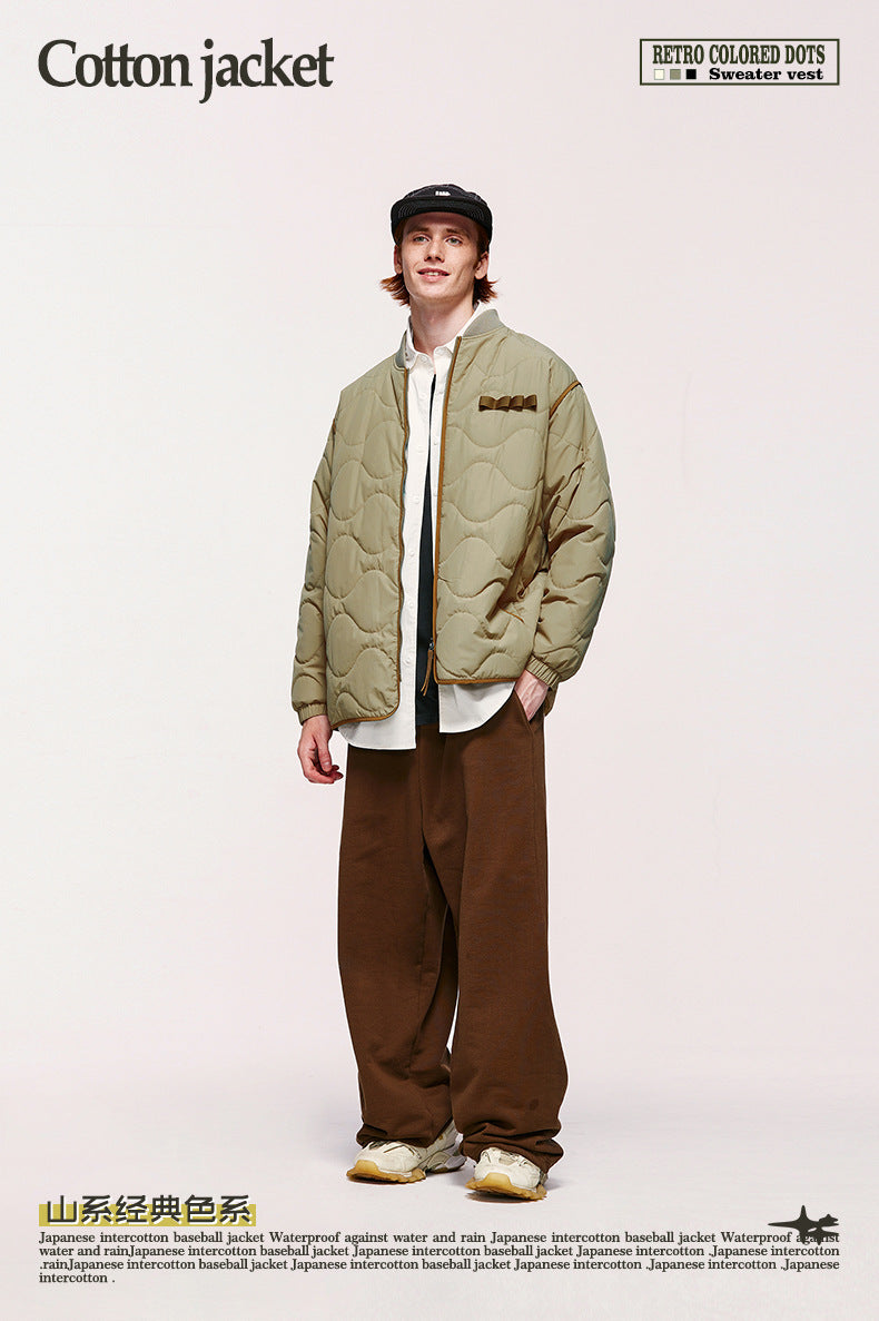 Japanese Loose Rhombic Quilted Cotton Baseball Cotton Coat Autumn And Winter New Solid Color Jacket Coat