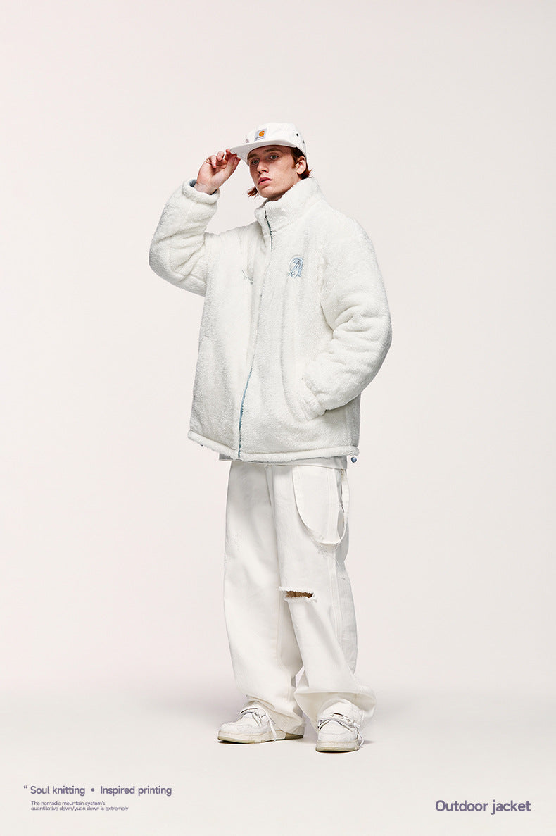 Corduroy Warm Plus Velvet Double-sided Embroidered Cotton-padded Jacket Autumn And Winter New Solid Color Jacket Coat