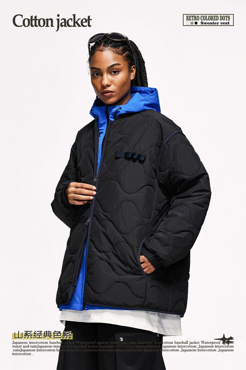 Japanese Loose Rhombic Quilted Cotton Baseball Cotton Coat Autumn And Winter New Solid Color Jacket Coat
