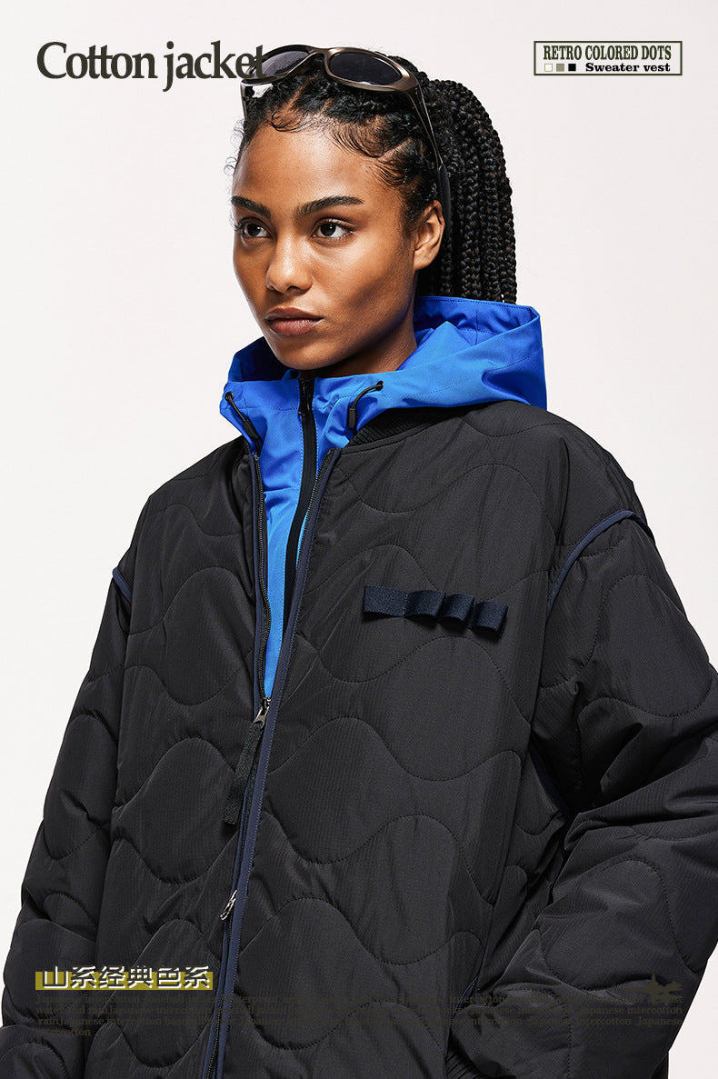 Japanese Loose Rhombic Quilted Cotton Baseball Cotton Coat Autumn And Winter New Solid Color Jacket Coat