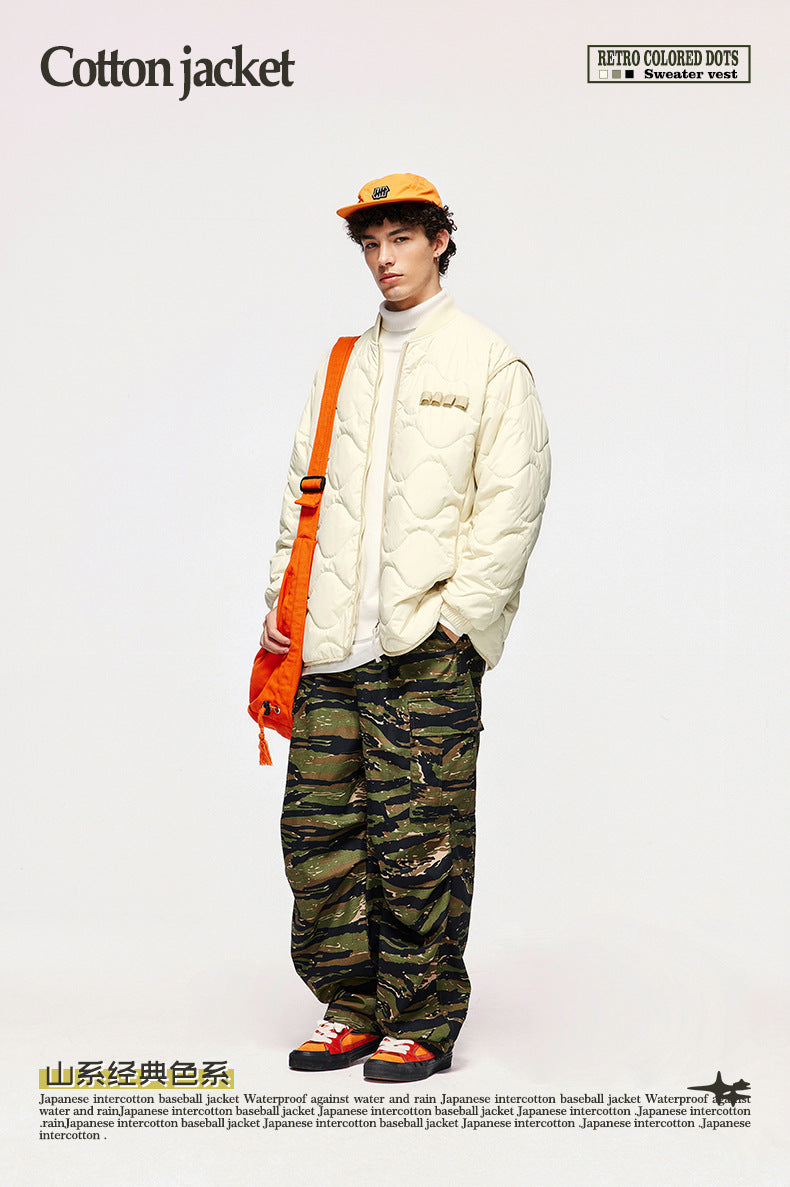 Japanese Loose Rhombic Quilted Cotton Baseball Cotton Coat Autumn And Winter New Solid Color Jacket Coat