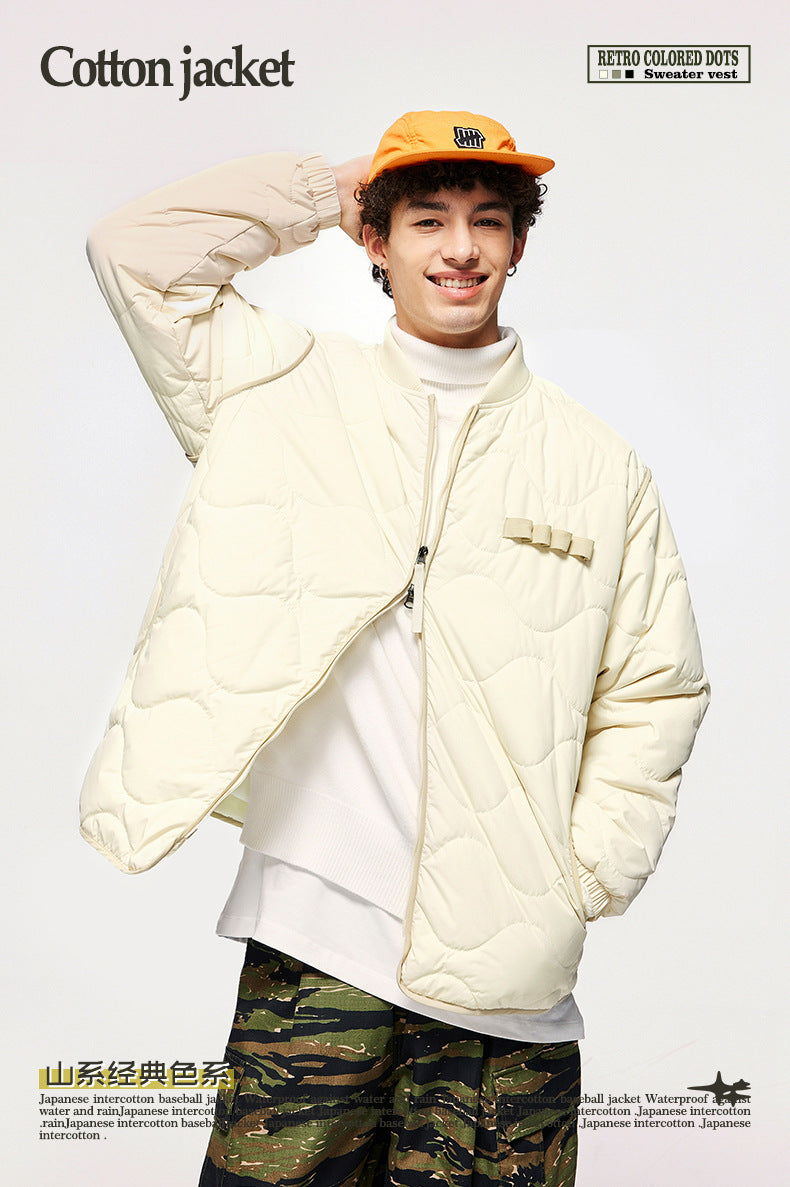 Japanese Loose Rhombic Quilted Cotton Baseball Cotton Coat Autumn And Winter New Solid Color Jacket Coat