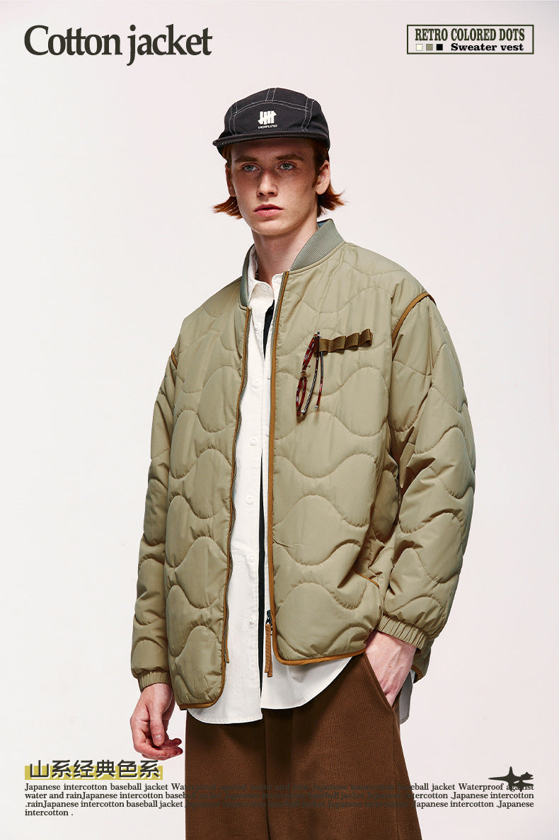 Japanese Loose Rhombic Quilted Cotton Baseball Cotton Coat Autumn And Winter New Solid Color Jacket Coat