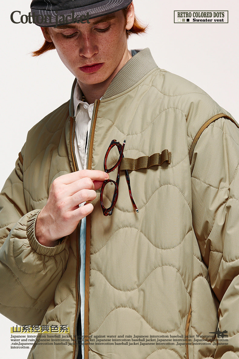 Japanese Loose Rhombic Quilted Cotton Baseball Cotton Coat Autumn And Winter New Solid Color Jacket Coat