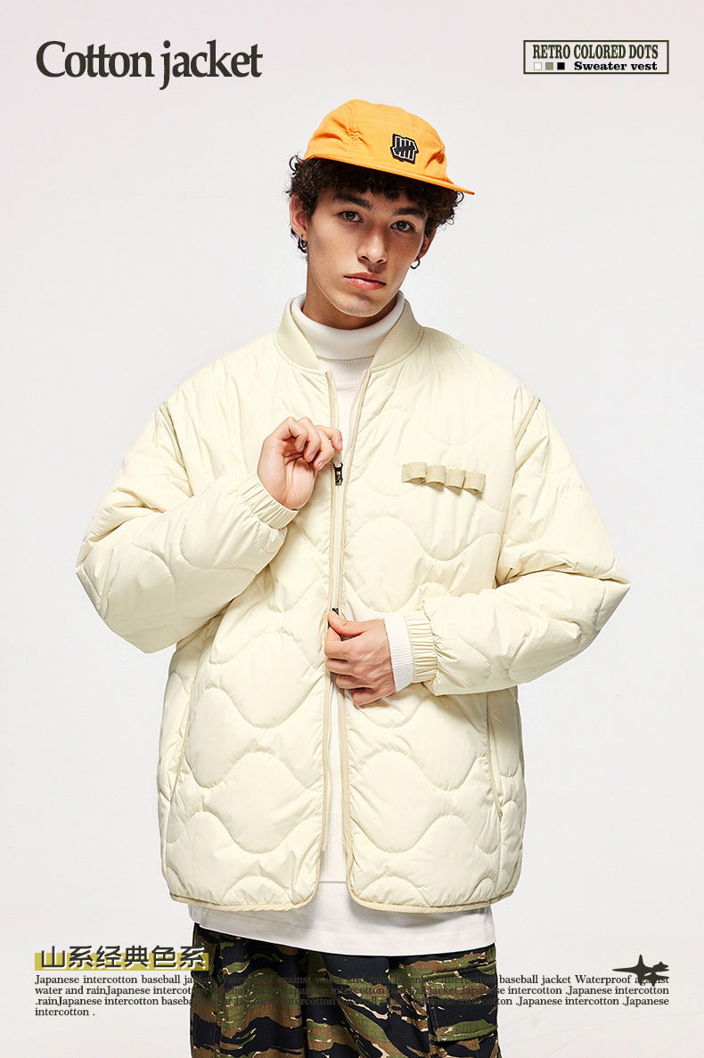 Japanese Loose Rhombic Quilted Cotton Baseball Cotton Coat Autumn And Winter New Solid Color Jacket Coat