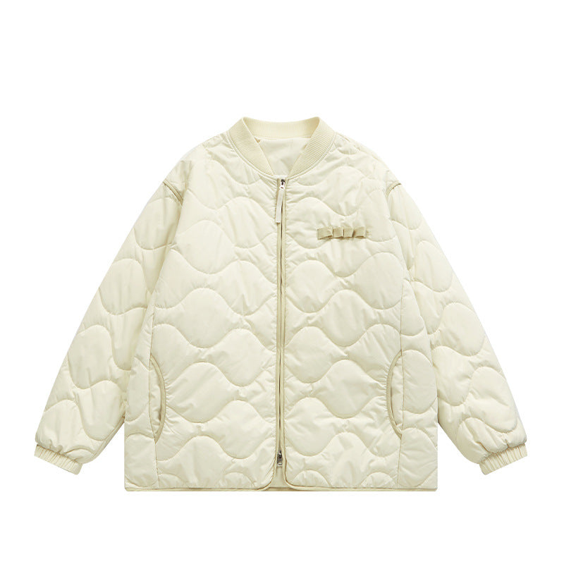 Japanese Loose Rhombic Quilted Cotton Baseball Cotton Coat Autumn And Winter New Solid Color Jacket Coat
