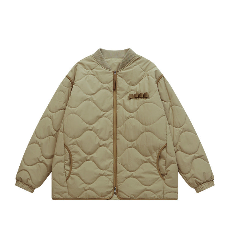 Japanese Loose Rhombic Quilted Cotton Baseball Cotton Coat Autumn And Winter New Solid Color Jacket Coat