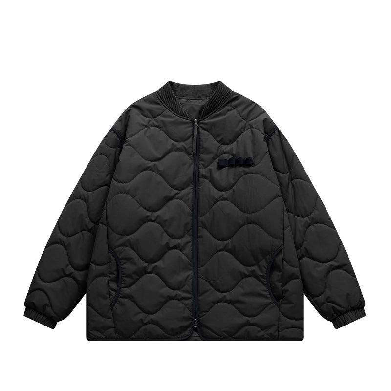 Japanese Loose Rhombic Quilted Cotton Baseball Cotton Coat Autumn And Winter New Solid Color Jacket Coat