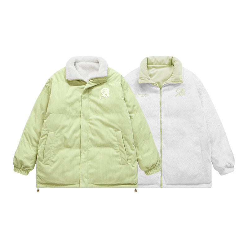 Corduroy Warm Plus Velvet Double-sided Embroidered Cotton-padded Jacket Autumn And Winter New Solid Color Jacket Coat