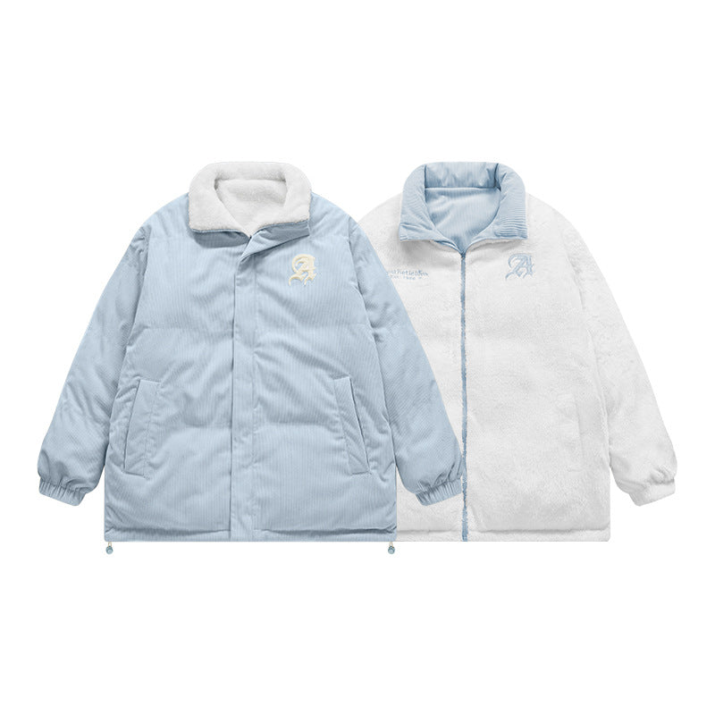 Corduroy Warm Plus Velvet Double-sided Embroidered Cotton-padded Jacket Autumn And Winter New Solid Color Jacket Coat