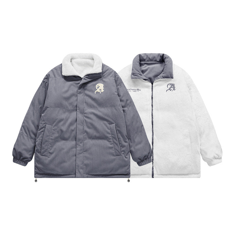 Corduroy Warm Plus Velvet Double-sided Embroidered Cotton-padded Jacket Autumn And Winter New Solid Color Jacket Coat