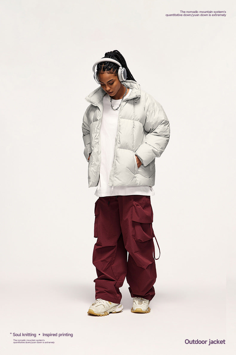 Teflon Three-proof Toast Down Jacket Autumn And Winter New 90 Velvet Solid Color High Collar Jacket Coat