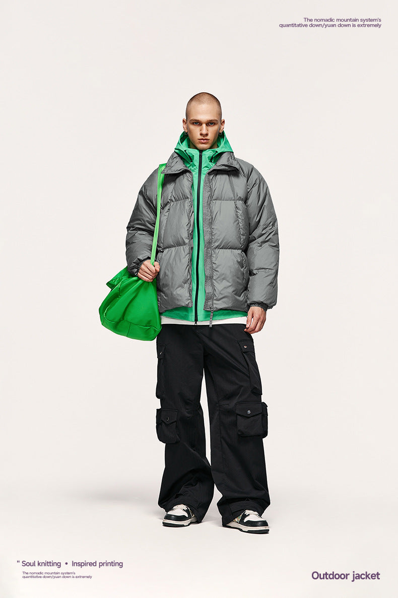 Teflon Three-proof Toast Down Jacket Autumn And Winter New 90 Velvet Solid Color High Collar Jacket Coat