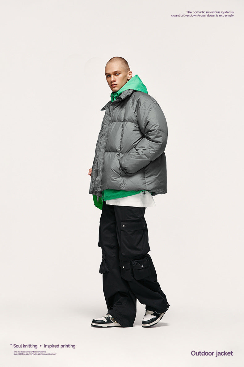 Teflon Three-proof Toast Down Jacket Autumn And Winter New 90 Velvet Solid Color High Collar Jacket Coat
