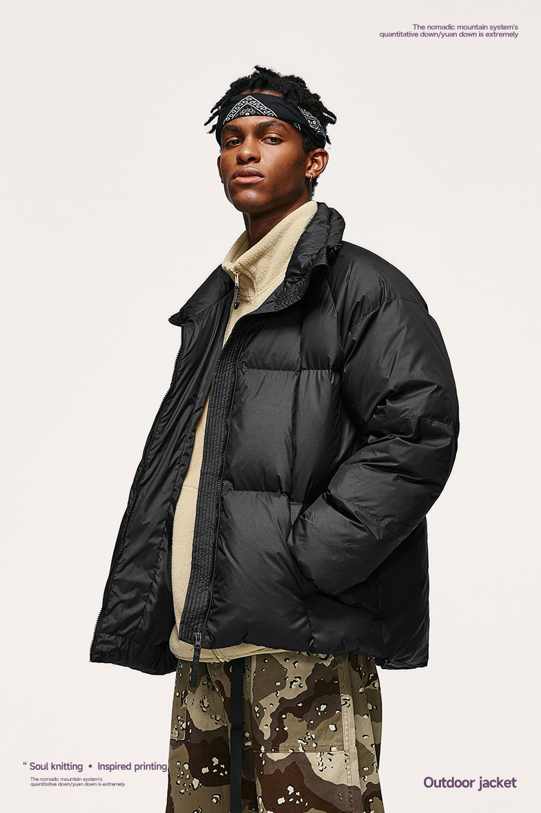 Teflon Three-proof Toast Down Jacket Autumn And Winter New 90 Velvet Solid Color High Collar Jacket Coat