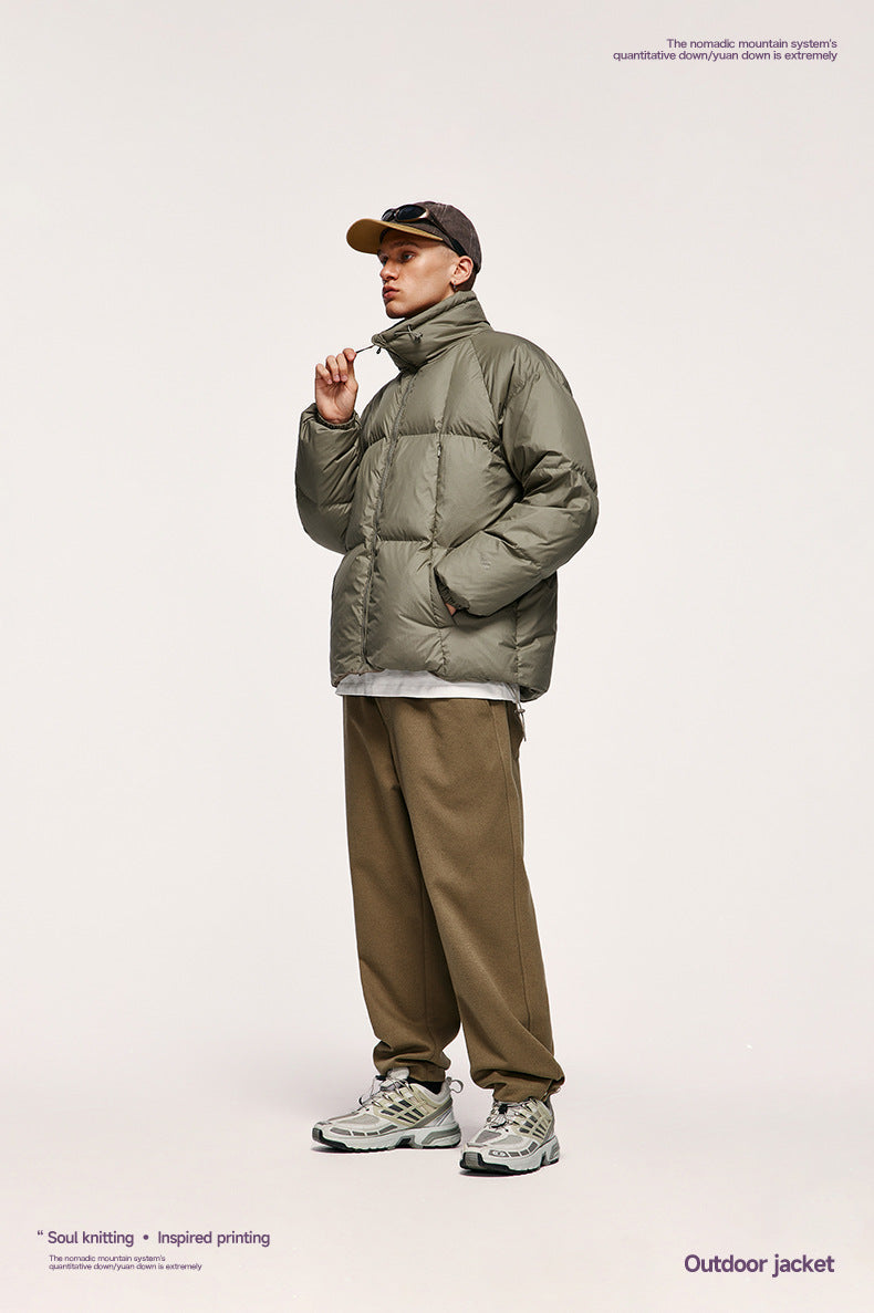 Teflon Three-proof Toast Down Jacket Autumn And Winter New 90 Velvet Solid Color High Collar Jacket Coat