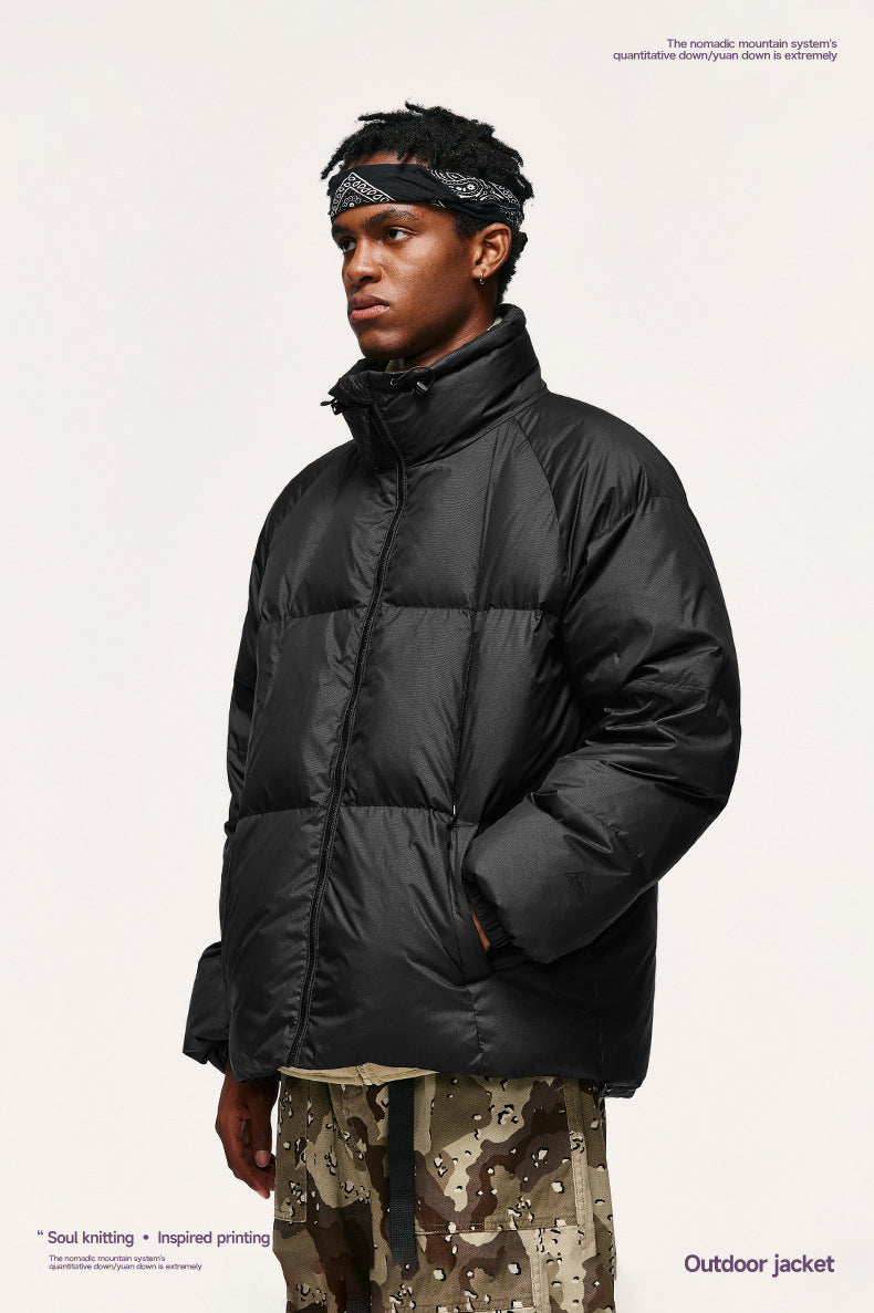 Teflon Three-proof Toast Down Jacket Autumn And Winter New 90 Velvet Solid Color High Collar Jacket Coat