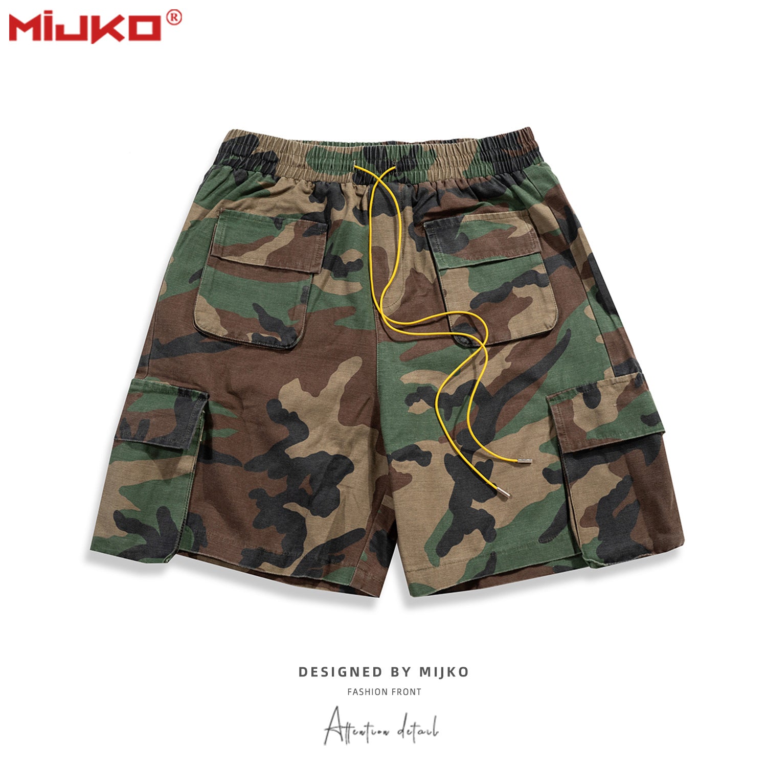Men's And Women's Spring And Summer Unisex Houndstooth Camouflage Crane Pants Unisex High Street Multi-Bag Casual Shorts