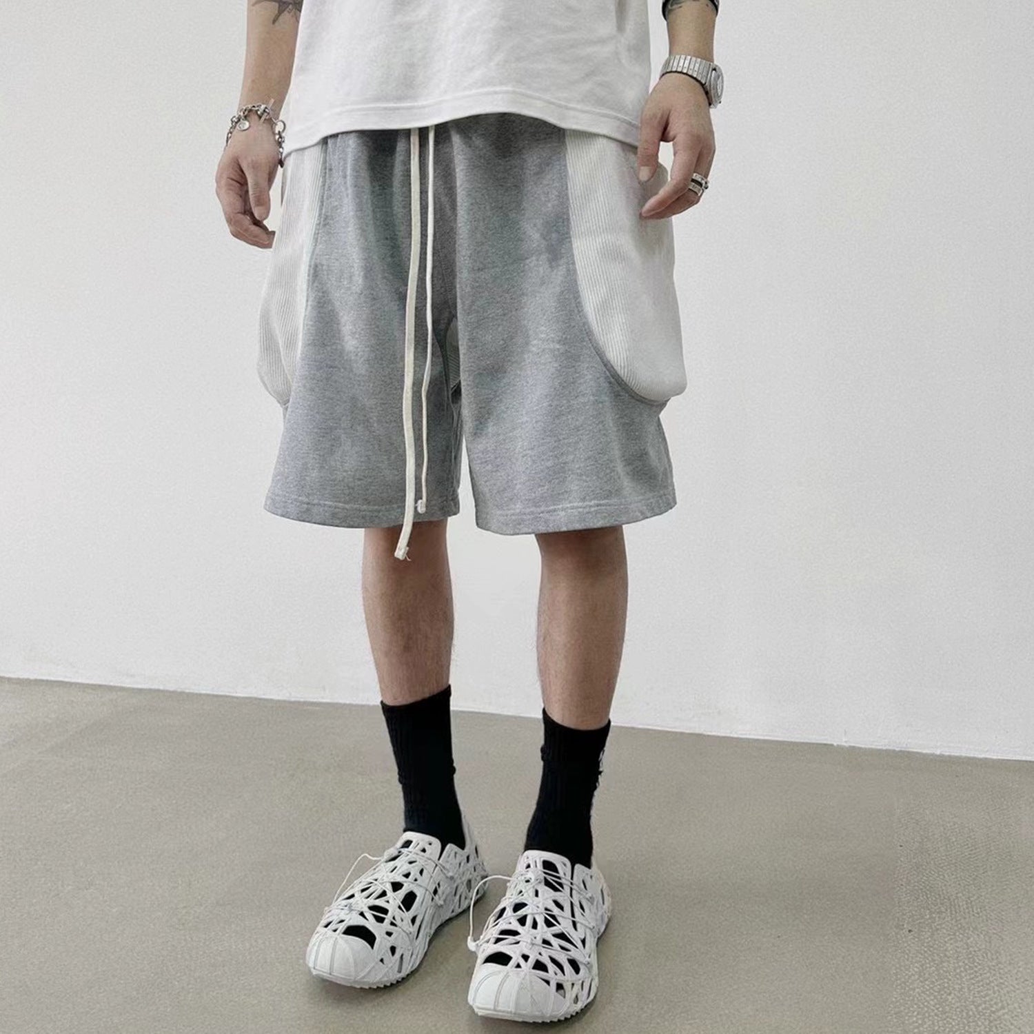 Men's And Women's Spring And Summer Stitching Side Double-Layer Big Pocket Casual Pants Men's And Women's High Street Contrast Color Trendy Shorts