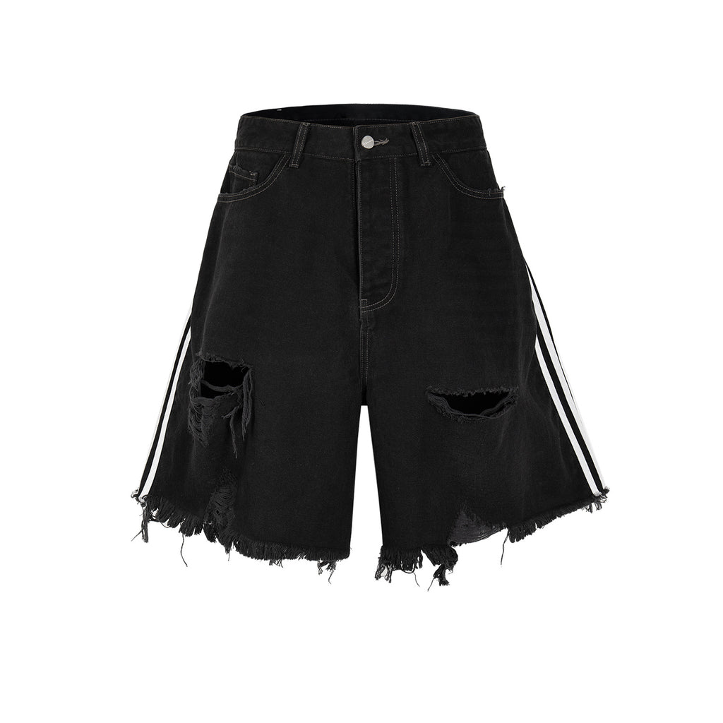 Men's Clothing Women's Spring And Summer Hip Hop High Street Cat Whiskers Men's And Women's Baxi Water Beggars Tassel Three Bar Denim Shorts