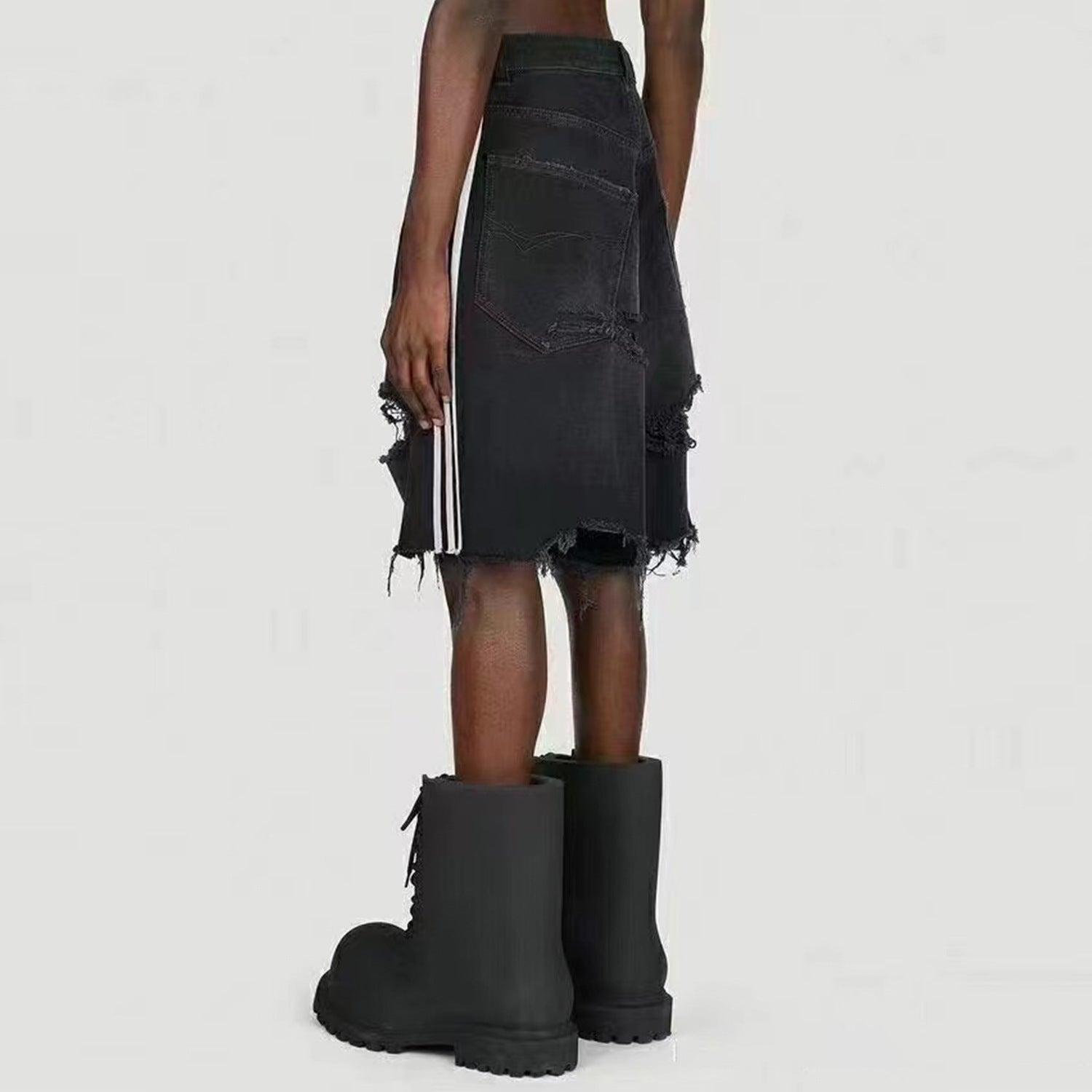 Men's Clothing Women's Spring And Summer Hip Hop High Street Cat Whiskers Men's And Women's Baxi Water Beggars Tassel Three Bar Denim Shorts