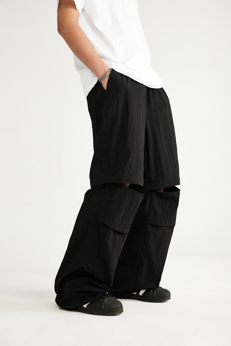 2025 Spring And Summer New Wide Leg Disassembly Pants One Pants Wear Waterproof Casual Big Leg Straight Pants For Men