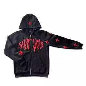 Street Hip Hop Star Girl Printed Black Zipper Hoodie Women Y2k Harajuku Coat Sweater Women