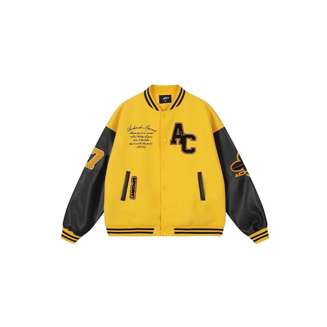 2025 Spring And Autumn New American Style Retro Contrast Color Baseball Suit Coat Towel Embroidered New Aviator Jacket Casual Upper