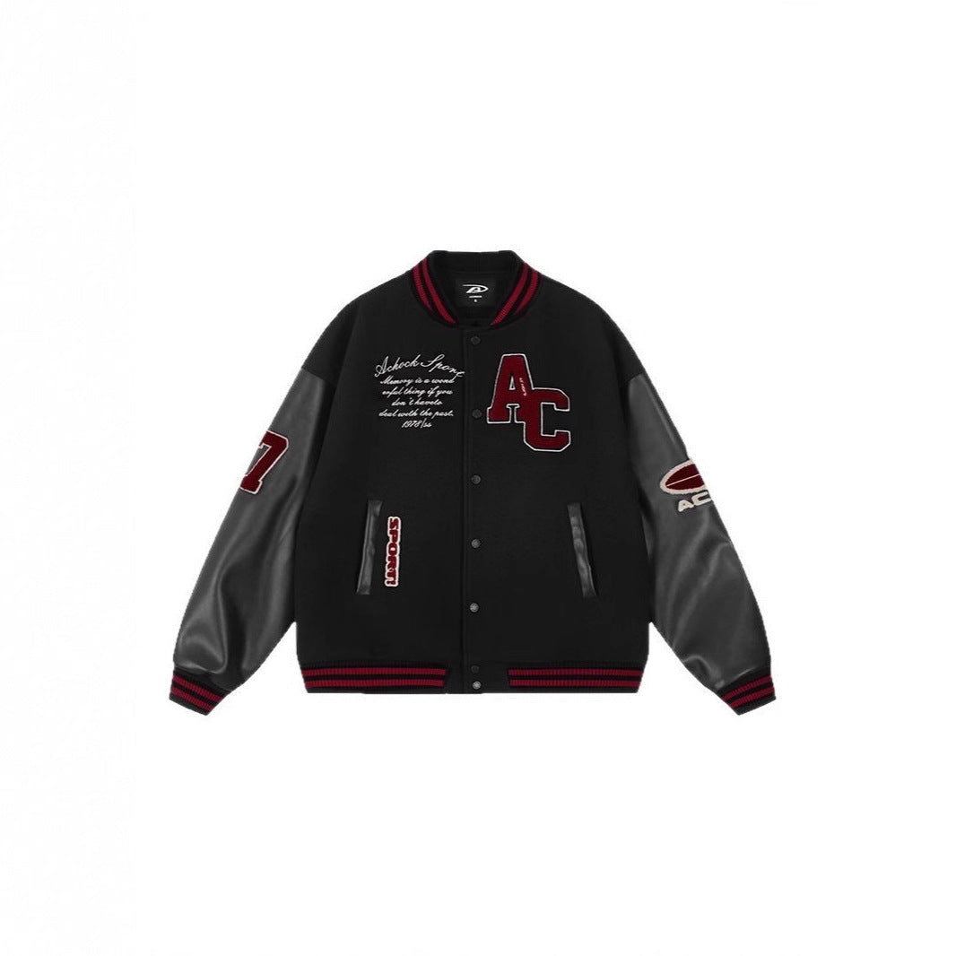 2025 Spring And Autumn New American Style Retro Contrast Color Baseball Suit Coat Towel Embroidered New Aviator Jacket Casual Upper