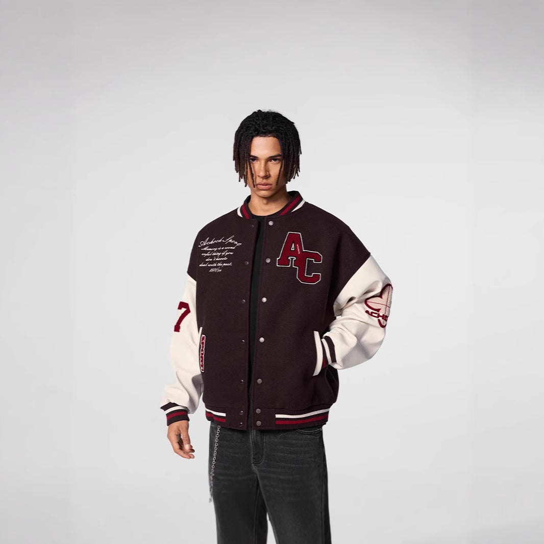 2025 Spring And Autumn New American Style Retro Contrast Color Baseball Suit Coat Towel Embroidered New Aviator Jacket Casual Upper