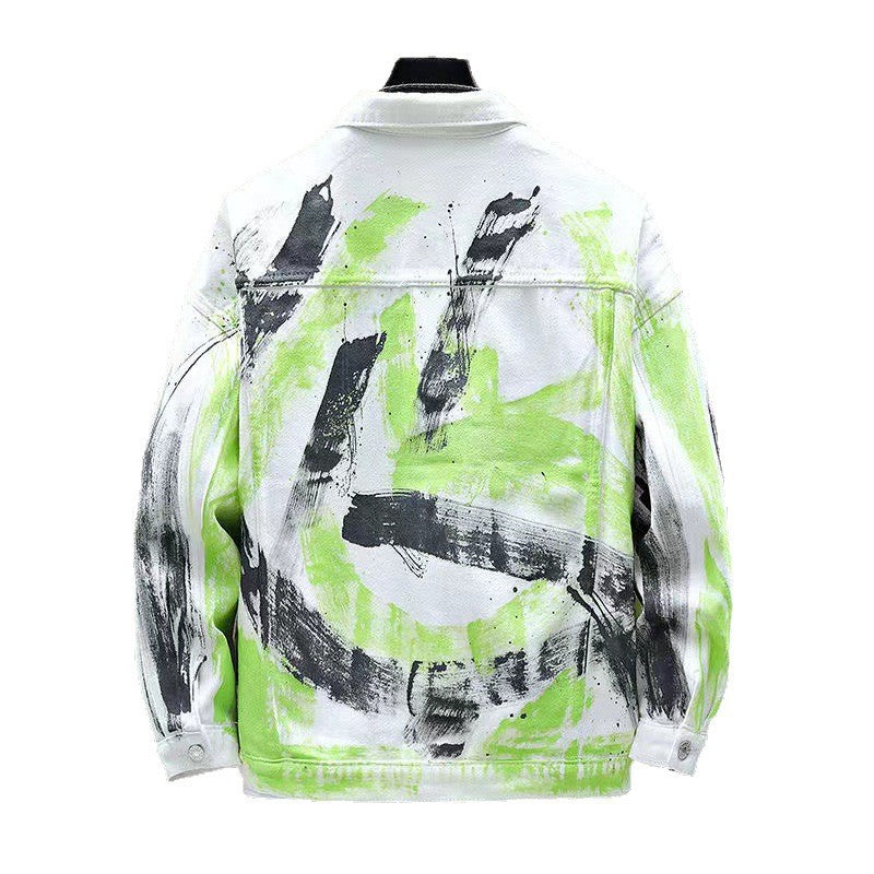 Autumn And Winter Graffiti Denim Jacket Men's Trendy Brand Loose All-match Fried Street Jacket Korean-style Trendy Puppy Handsome Splash Ink Top