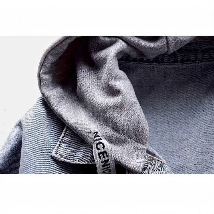 2025 Spring And Autumn Korean Style Loose Short Denim Jacket Women's Bf Style Commuter Long Sleeve Hooded Jacket Multi-Pocket Top