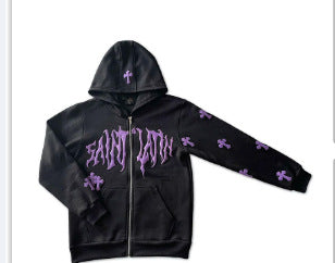 Street Hip Hop Star Girl Printed Black Zipper Hoodie Women Y2k Harajuku Coat Sweater Women