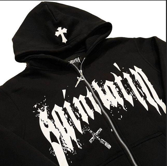 Street Hip Hop Star Girl Printed Black Zipper Hoodie Women Y2k Harajuku Coat Sweater Women