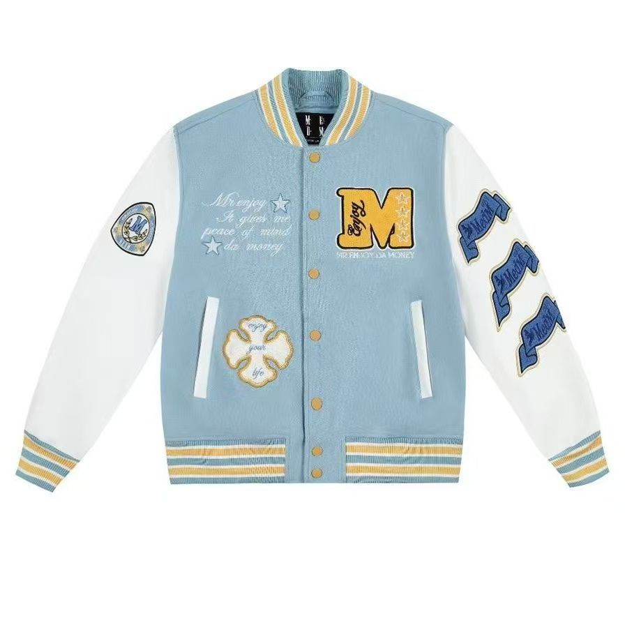 European And American Baseball Suit American Sweatshirt Woolen Leather Embroidered Casual Jacket Men's And Women's Biker Suit Fashionable And Handsome Jacket