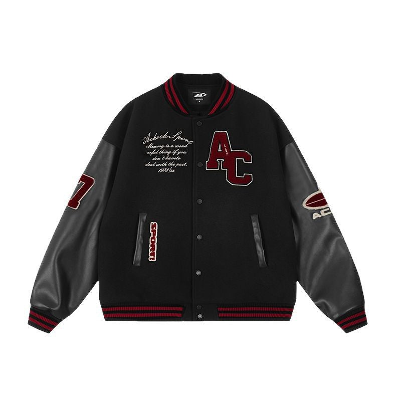 2025 Spring And Autumn New American Style Retro Contrast Color Baseball Suit Coat Towel Embroidered New Aviator Jacket Casual Upper